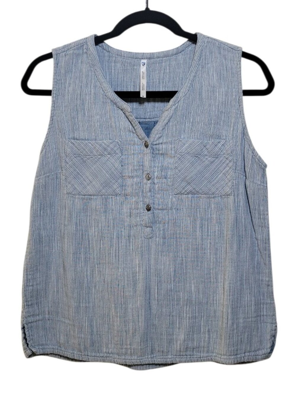 KUHL Riviera Blue Striped Henley Sleeveless Tank Top Small Coastal